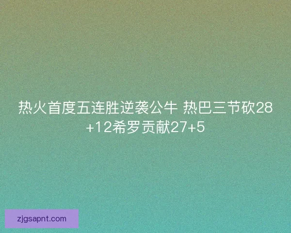 热火首度五连胜逆袭公牛 热巴三节砍28+12希罗贡献27+5