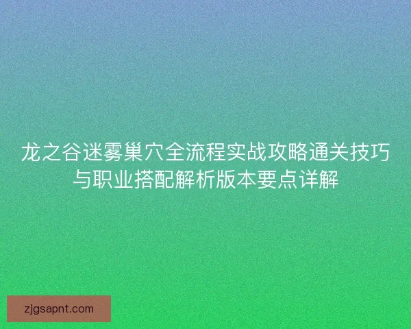龙之谷迷雾巢穴全流程实战攻略通关技巧与职业搭配解析版本要点详解